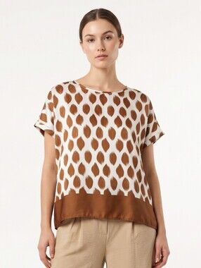 Halogen Brown and White Printed Short Sleeve Blouse ONLY